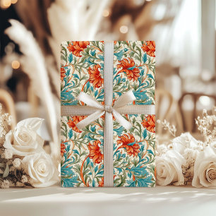 Papel De Presente William Morris inspirou terracotta pastel azul