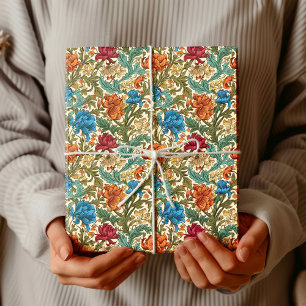 Papel De Presente William Morris inspirou terracotta pastel azul
