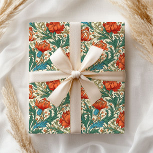 Papel De Presente William Morris inspirou terracotta pastel verde