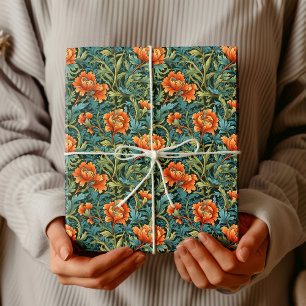 Papel De Presente William Morris inspirou terracotta pastel verde