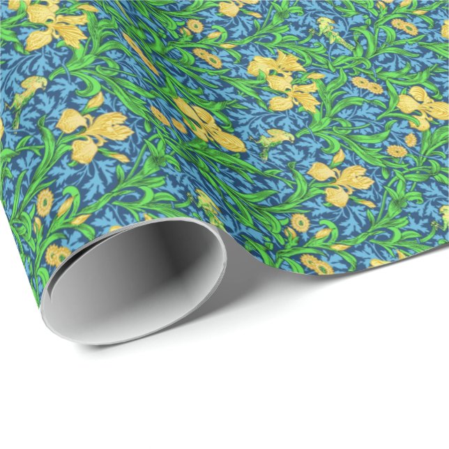 Papel De Presente William Morris Irises, Amarelo e Azul Cobalto (Ponta do rolo)