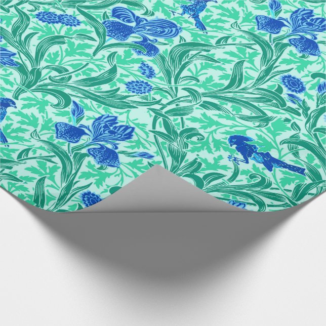 Papel De Presente William Morris Irises, Cobalto Azul, Aqua e Teal (Ponta)