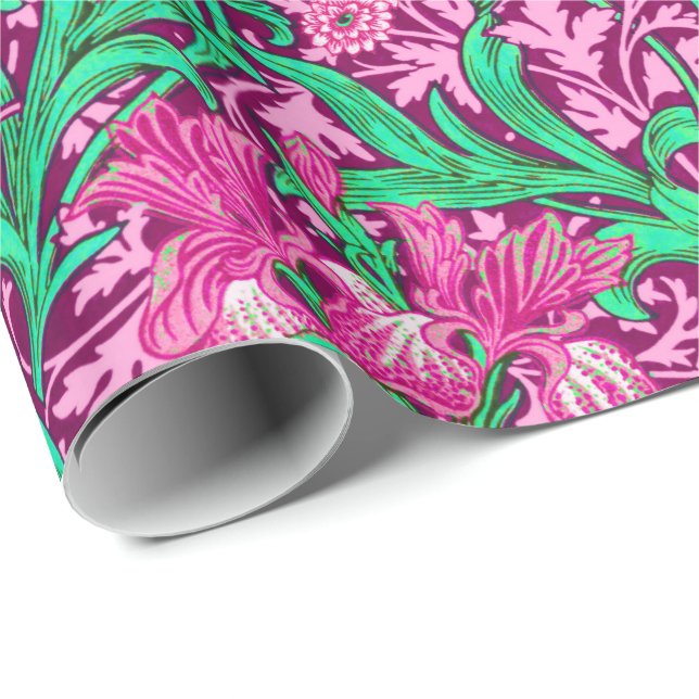 Papel De Presente William Morris Irises, Fuchsia Pink e Wine (Ponta do rolo)