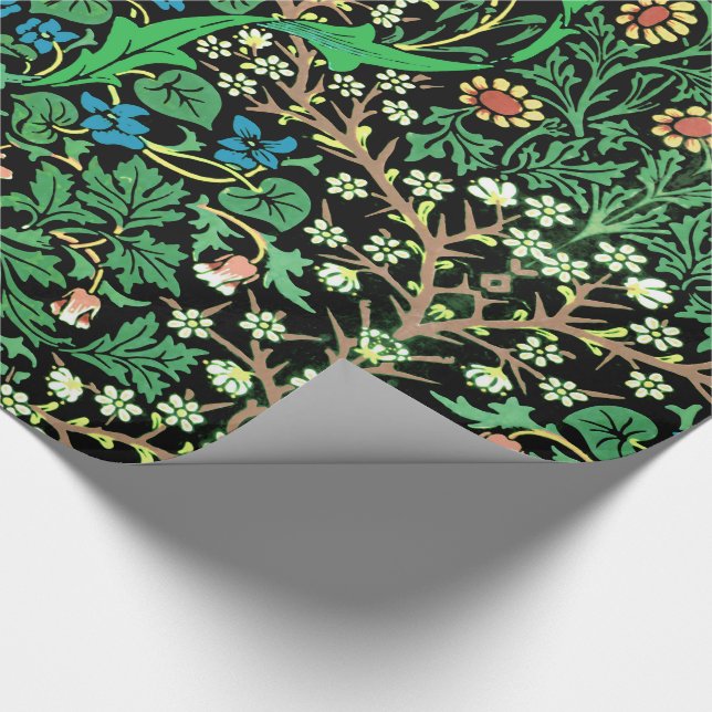 Papel De Presente William Morris Jacobean Floral, Fundo Negro (Ponta)