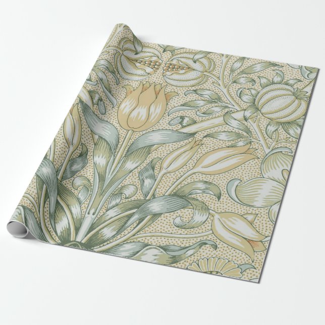 Papel De Presente William Morris Lily e Pomegranate Flor Clássico (Desenrolado)