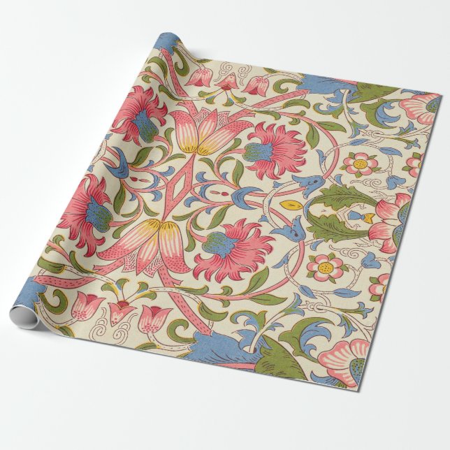 Papel De Presente William Morris Lodden Padrão Floral Pastel  (Desenrolado)