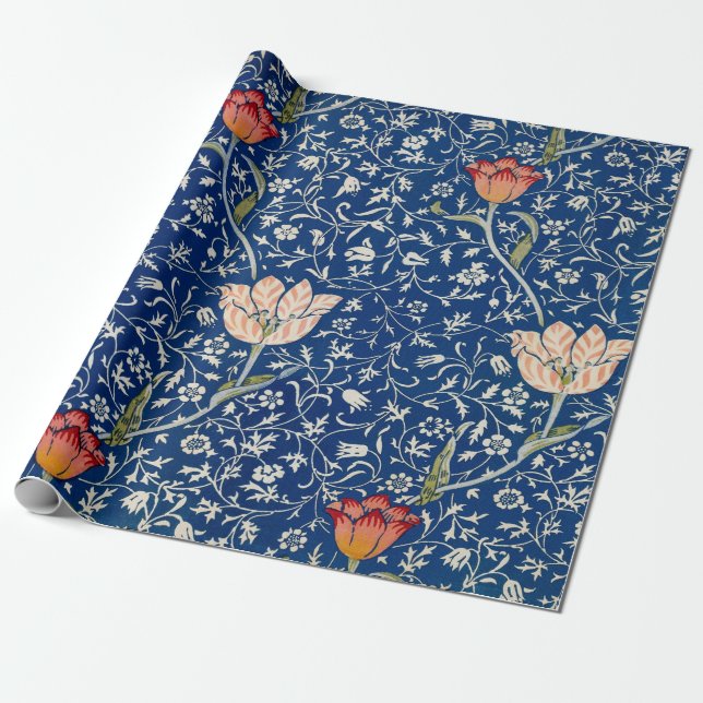 Papel De Presente William Morris Medway Blue Floral (Desenrolado)