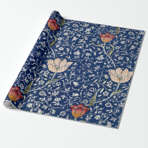 Papel De Presente William Morris Medway Tulipa Azul Floral Arte