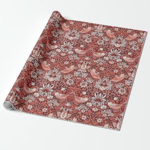 Papel De Presente William Morris Morango Ladrão Terracota Pássaro
