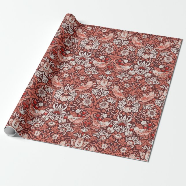 Papel De Presente William Morris Morango Ladrão Terracota Pássaro (Desenrolado)