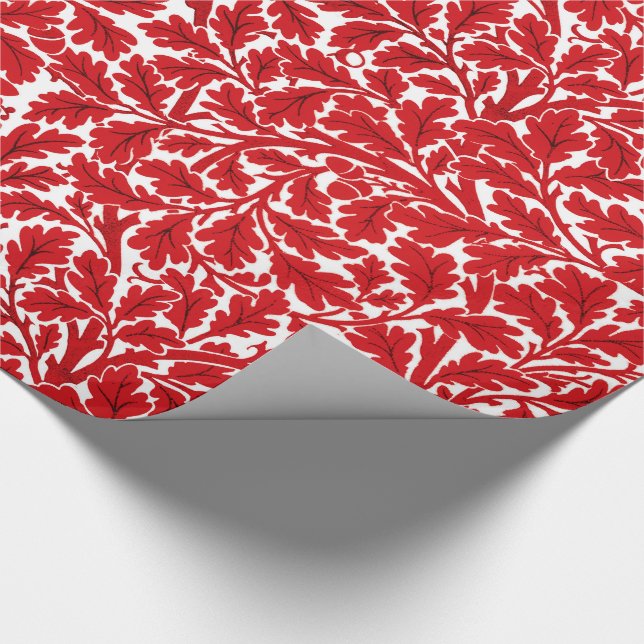 Papel De Presente William Morris Oak Folhas, Deep Red and White Wrap (Ponta)