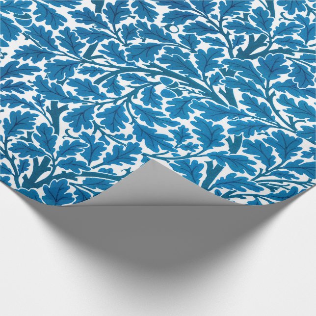 Papel De Presente William Morris Oak Leaves, Sapphire Blue e White (Ponta)