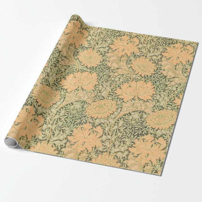 PAPEL DE PRESENTE WILLIAM MORRIS ORANGE E LIVRO VERDE (Desenrolado)
