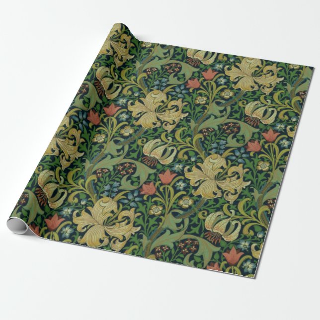 Papel De Presente William Morris Ouro Lily (Desenrolado)