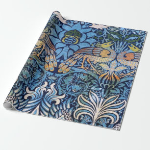 Papel De Presente William Morris Peacock E Dragão - Padrão Azul