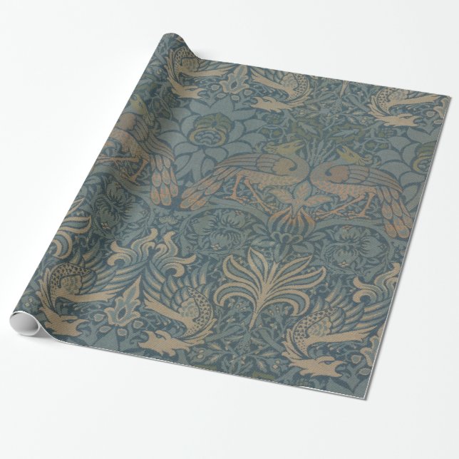 Papel De Presente William Morris Peacock e Galeria de DragõesHD (Desenrolado)