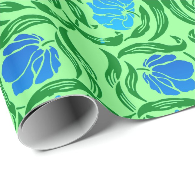 Papel De Presente William Morris Pimpernel, Azul e Verde Lima (Ponta do rolo)