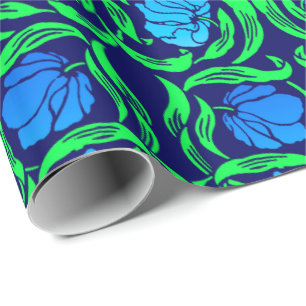 Papel De Presente William Morris Pimpernel, Cobalt Blue e Green