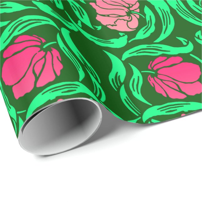 Papel De Presente William Morris Pimpernel, Coral Pink e Green (Ponta do rolo)