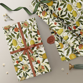 Papel De Presente William Morris Pomegranate Lemons Padrão Fruta