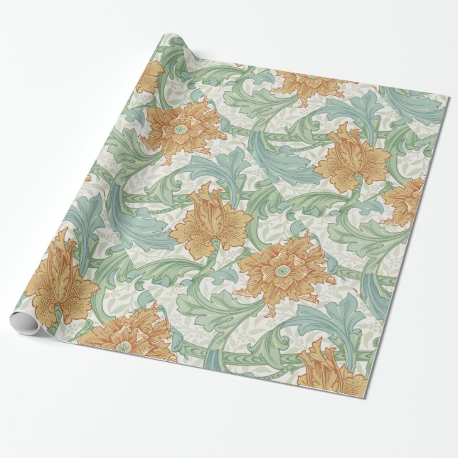Papel De Presente William Morris Solteiro Stem Floral Patterno (Desenrolado)