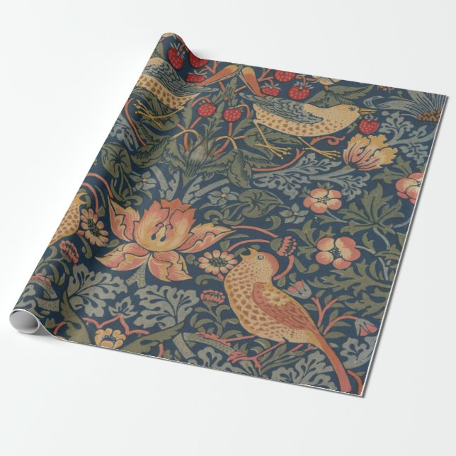 Papel De Presente William Morris Strawberry Theves Birds (Desenrolado)