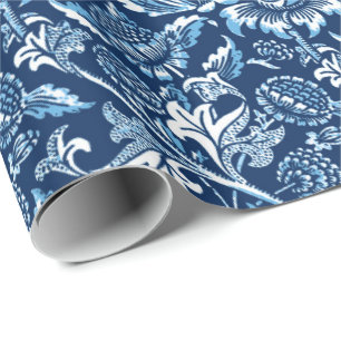 Papel De Presente William Morris Sunflower, azul escuro e branco