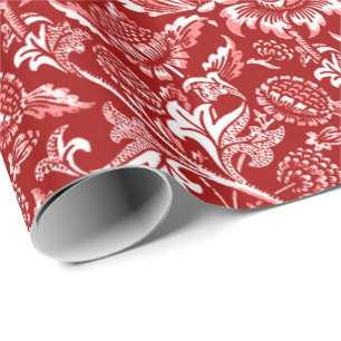 Papel De Presente William Morris Sunflower, Deep Red e White