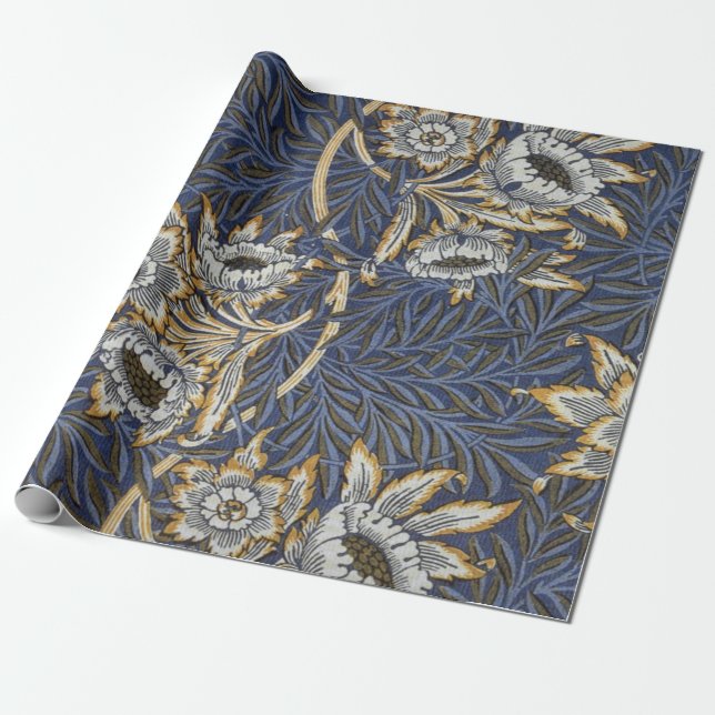 Papel De Presente William Morris Tulip e Willow Floral (Desenrolado)