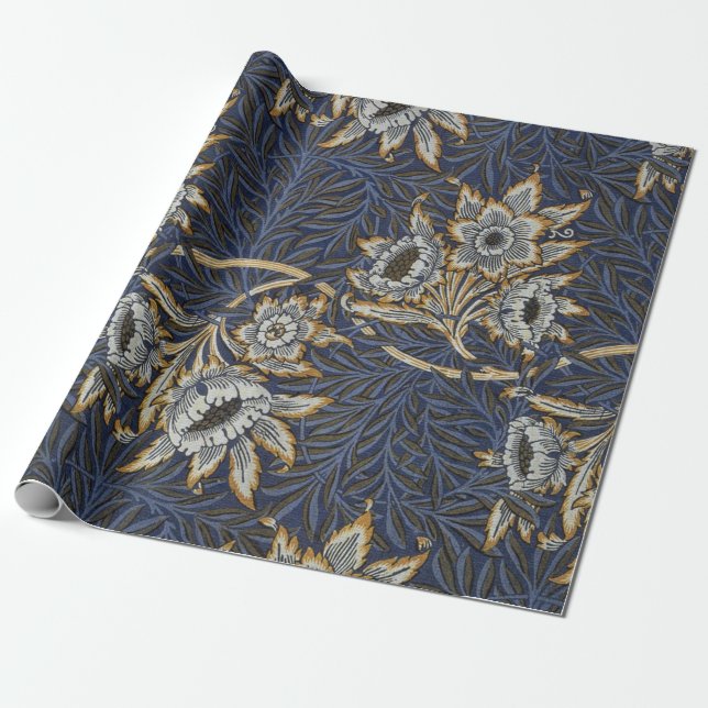Papel De Presente William Morris Tulip Willow Blue Patterno (Desenrolado)