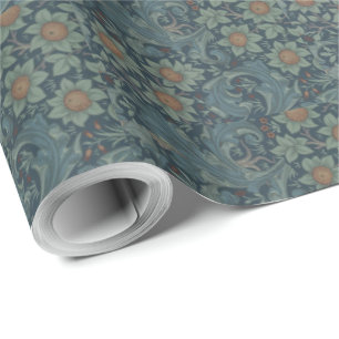 Papel De Presente William Morris Vintage - Orquídea Azul Floral Ver
