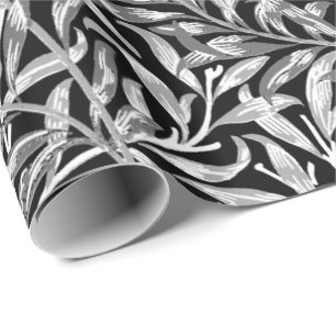 Papel De Presente William Morris Willow Bough, Negro, Branco e Cinza