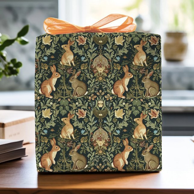 Papel De Presente William Morris Woodland Coelhos Florais Natal (Criador carregado)
