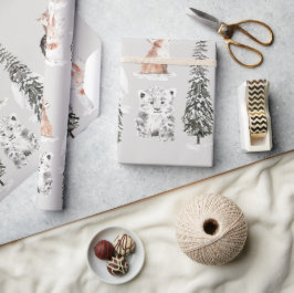 Papel De Presente Winter Animals Grey Baby Shower