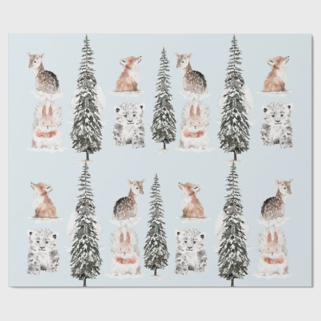 Papel De Presente Winter Animals Icy Blue Baby Shower (Aberto)