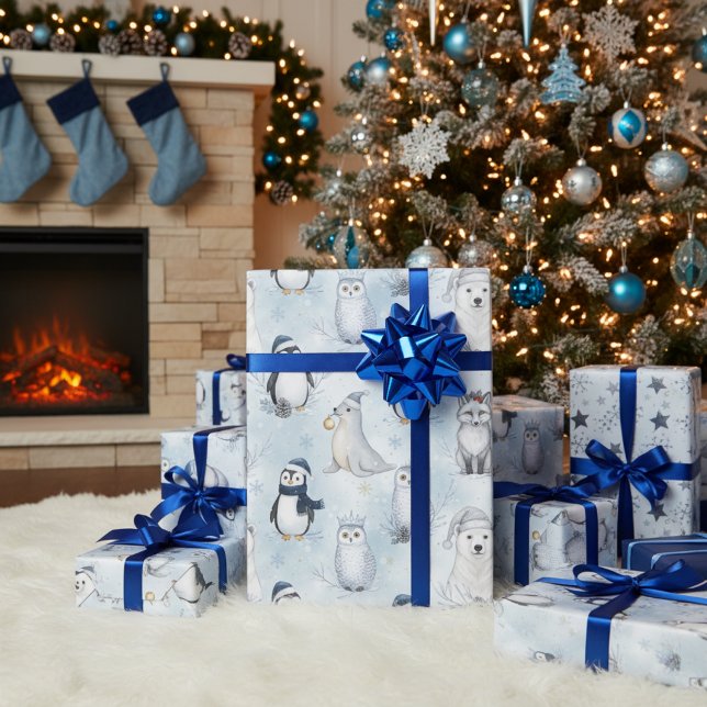 Papel De Presente Winter Arctic Animals Cute Polar Animals Christmas (Winter Arctic Animals Cute Polar Animals Christmas Wrapping Paper)