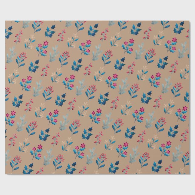 Papel De Presente Winter berries and greenery Wrapping Paper roll (Aberto)