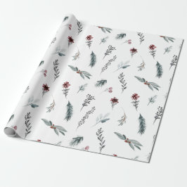 Papel De Presente Winter Blue Spruce & Mulled Berries White