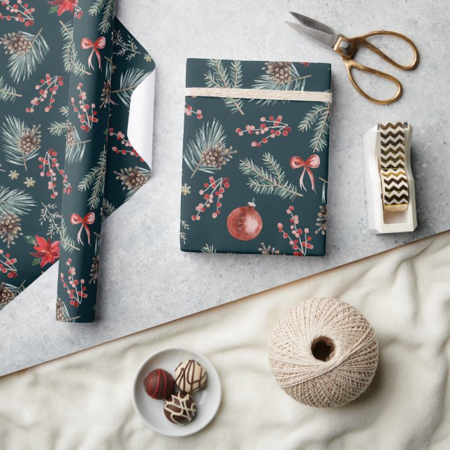 Papel De Presente Winter Botanicals Coquette Bow | Natal (Artesanato)