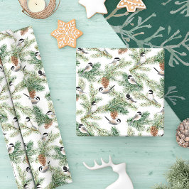 Papel De Presente Winter Chickadee Woodland Pattern