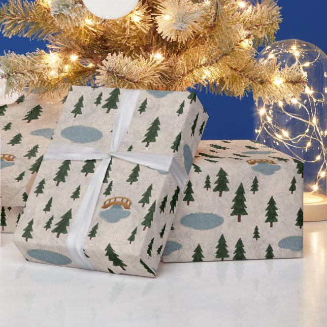 Papel De Presente Winter Forest Fir Tree Pattern (Feriados)