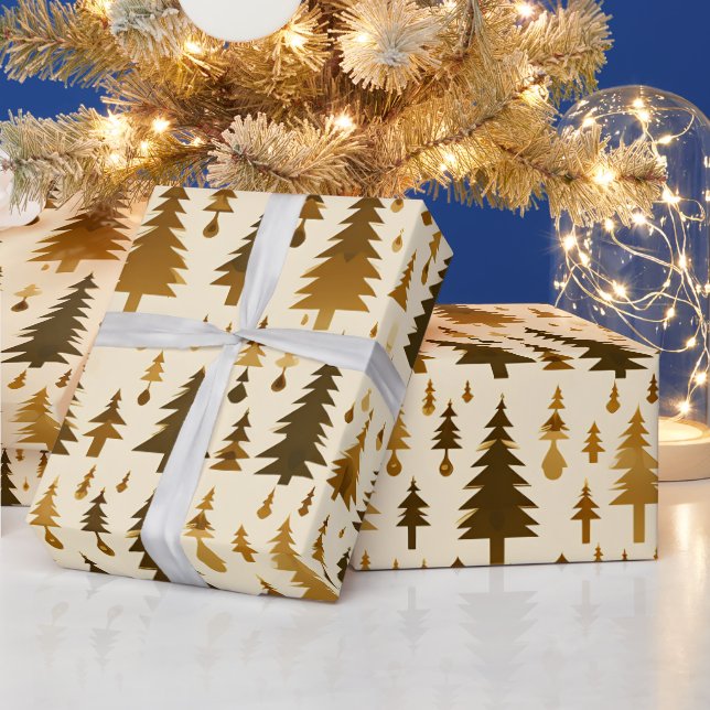 Papel De Presente Winter Forest in Gold Wrapping Paper (Feriados)