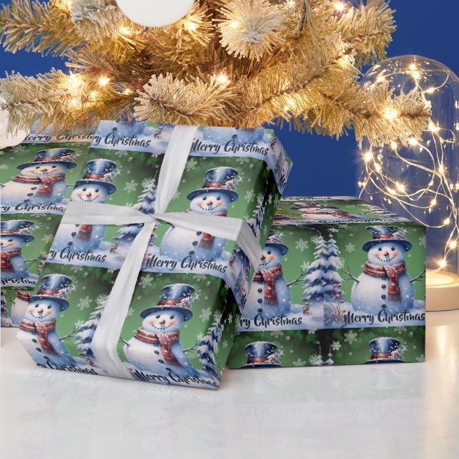 Papel De Presente Winter Forest Snowman Natal | Verde (Feriados)