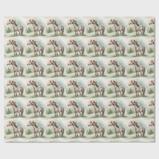 Papel De Presente Winter Horse Gift Wrap with Santa Hat (Aberto)
