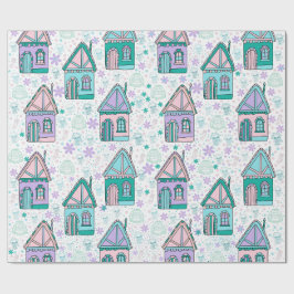 Papel De Presente Winter Houses Art – Cozy Snowy Village Design