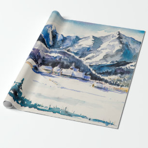 Papel De Presente Winter landscape with mountain village covered wit