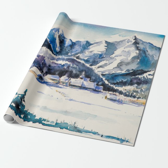 Papel De Presente Winter landscape with mountain village covered wit (Desenrolado)