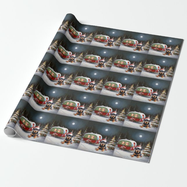 Papel De Presente Winter Rottweiler Caravan Christmas Adventure (Desenrolado)