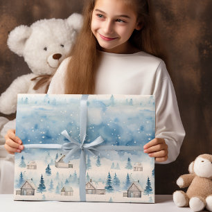 Papel De Presente Winter Village Watercolor White Christmas Modern