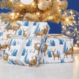 Papel De Presente Winter Wonderland Blue & Tan Reindeer